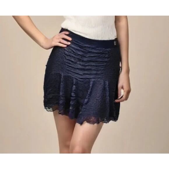 Reiss Women Lucy Snake Print Burnout Skirt Silk Blend Side Zip Mini Navy Size 10 - Picture 1 of 10